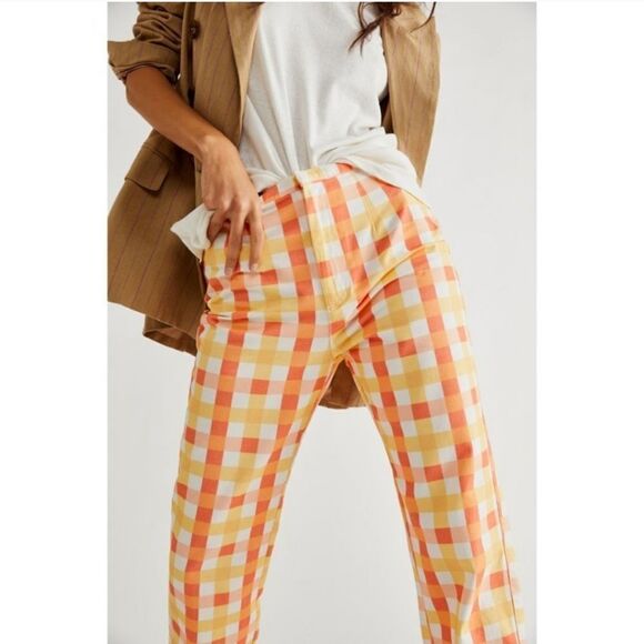 NWT Free People Women’s She's All That Plaid Crop High Waist Pants in Multi Comb - Picture 9 of 16